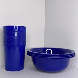 8 Pack | BPA-FREE | Large Blue Plastic Bowls & Cups